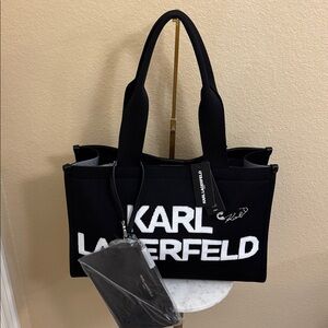 NWT KARL LAGERFELD Black Knit large tote & Wristlet apliqué laptop Work School